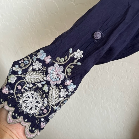 Johnny Was Mayan Ivory Embroidered Long Sleeve Tunic Blue - Picture 11 of 15